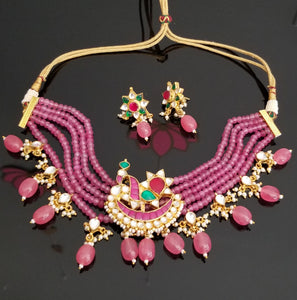 Hard Gold Plated Kundan Beads Necklace Set JT25