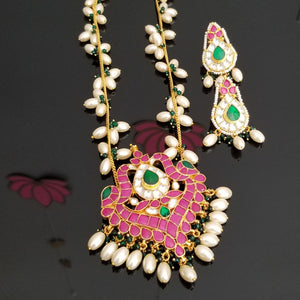Reserved For Shyamala Sola Hard Gold Plated Kundan Pearls Necklace Set With Peacock Pendant JT26