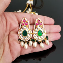 Load image into Gallery viewer, Reserved For Shyamala Sola Hard Gold Plated Kundan Pearls Necklace Set With Peacock Pendant JT26
