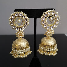 Load image into Gallery viewer, Reserved For prathyusha Garimidi Kundan Jhumkas With Pearl Drops ST4