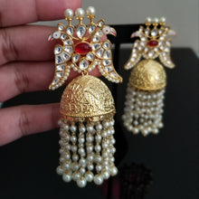 Load image into Gallery viewer, Reserved For Sandhya Pullela Designer Peacock Kundan Earrings With Pearl Tassels ST1
