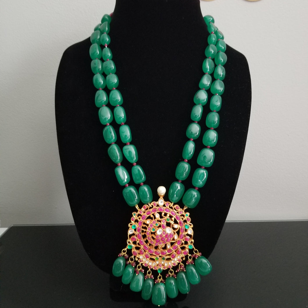 Reserved For Maha Lakshmi Hard Gold Plated Kundan Peacock Pendant With Pearls Maala