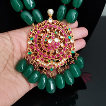 Load image into Gallery viewer, Reserved For Maha Lakshmi Hard Gold Plated Kundan Peacock Pendant With Pearls Maala