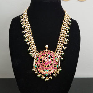 Reserved For Aruna Sekhar P Hard Gold Plated Kundan Peacock Pendant With Pearls Maala