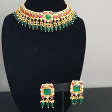Load image into Gallery viewer, Hard Gold Plated Kundan Necklace Set