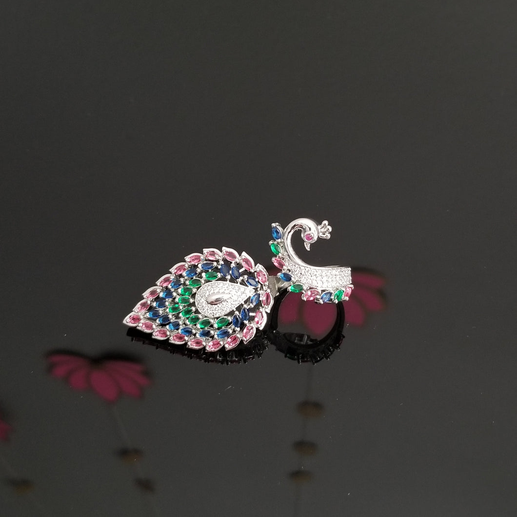 Cz Peacock Ring With Rhodium Plating DT13