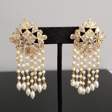 Load image into Gallery viewer, Reserved For Arya And Maha Lakshmi Pearl Tassel AD Earrings With Gold Finish DT4