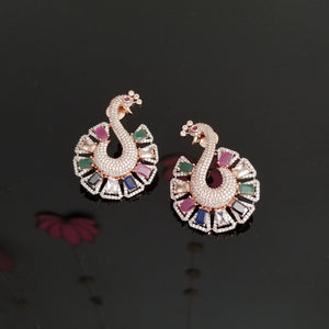 American Diamond Peacock Studs With Rose Gold Finish DT2