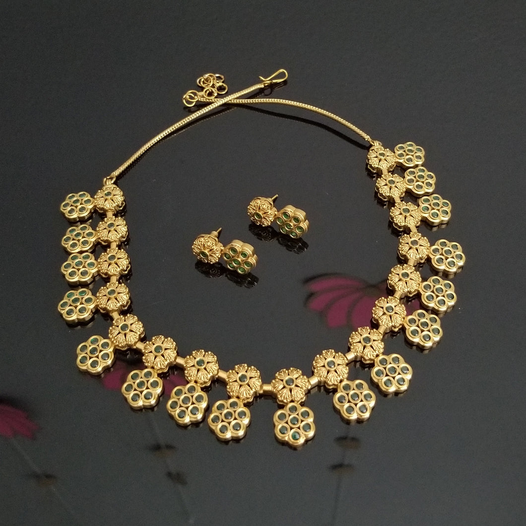Antique South Indian Necklace With Matte Gold Plating FL20