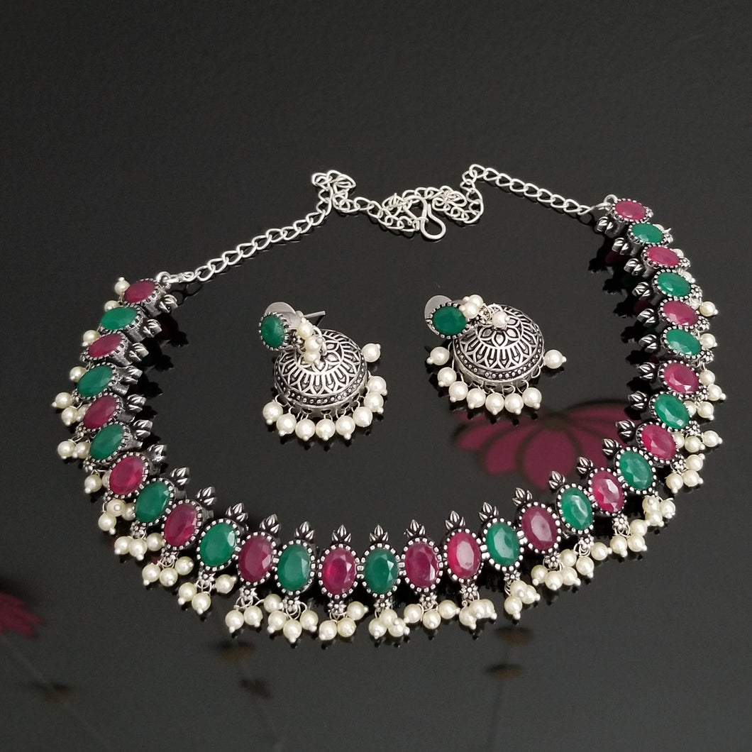 Indo Western Classic Necklace With Oxidised Plating FL16