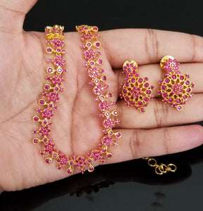 Cz South Indian Necklace With Gold Plating