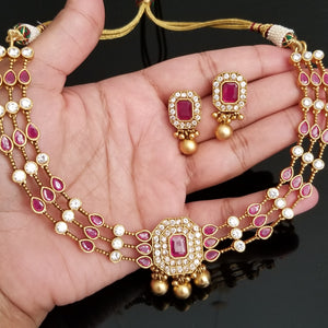 Reserved For Ruthe Vasantha South Indian Necklace Set With Gold Finish FL14