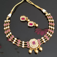 Load image into Gallery viewer, Reserved For Ruthe Vasantha South Indian Necklace Set With Gold Finish FL14
