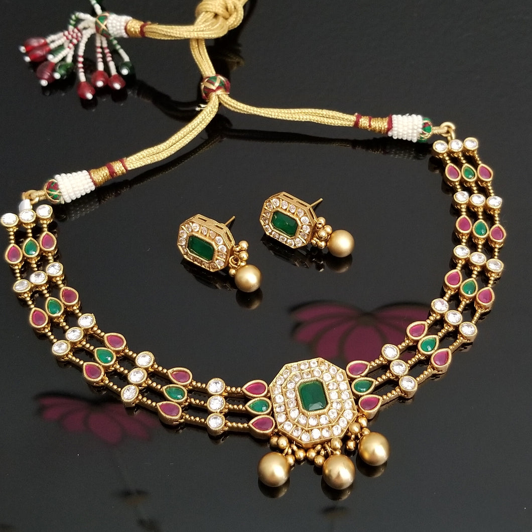 South Indian Necklace Set With Gold Finish FL14