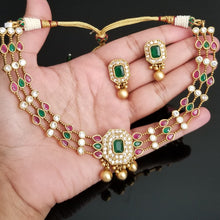 Load image into Gallery viewer, South Indian Necklace Set With Gold Finish FL14