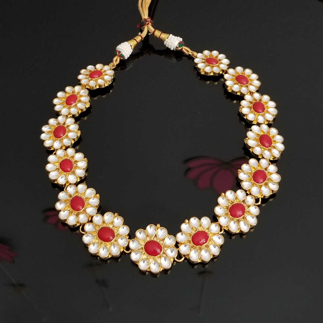 Hard Gold Plated Pachi Kundan Coral Necklace(only necklace)