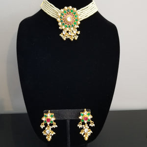 Hard Gold Plated Kundan Beads Necklace Set FL28