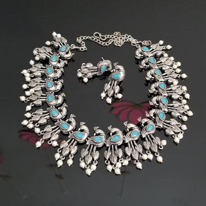 Reserved For Likhita Palavali Indo Western Peacock Necklace With Oxidised Plating FL13