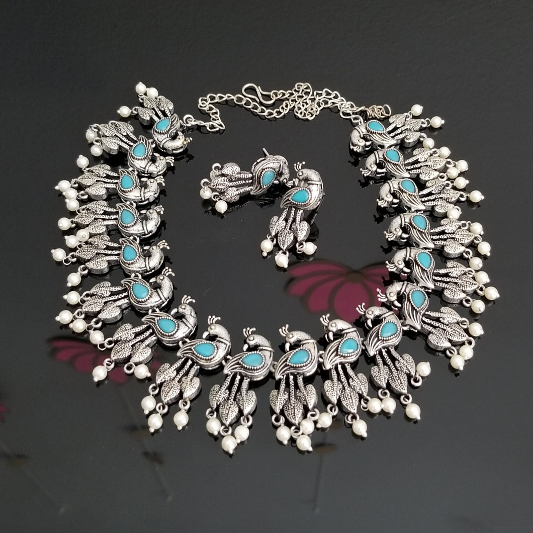 Reserved For Likhita Palavali Indo Western Peacock Necklace With Oxidised Plating FL13