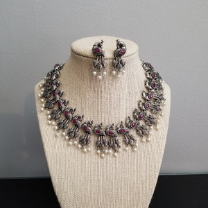Reserved For Praneesha Karra Indo Western Peacock Necklace With Oxidised Plating FL13