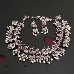 Reserved For Praneesha Karra Indo Western Peacock Necklace With Oxidised Plating FL13