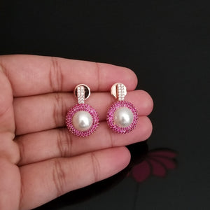 Cz Short Earring With Rose Gold Plating 3412