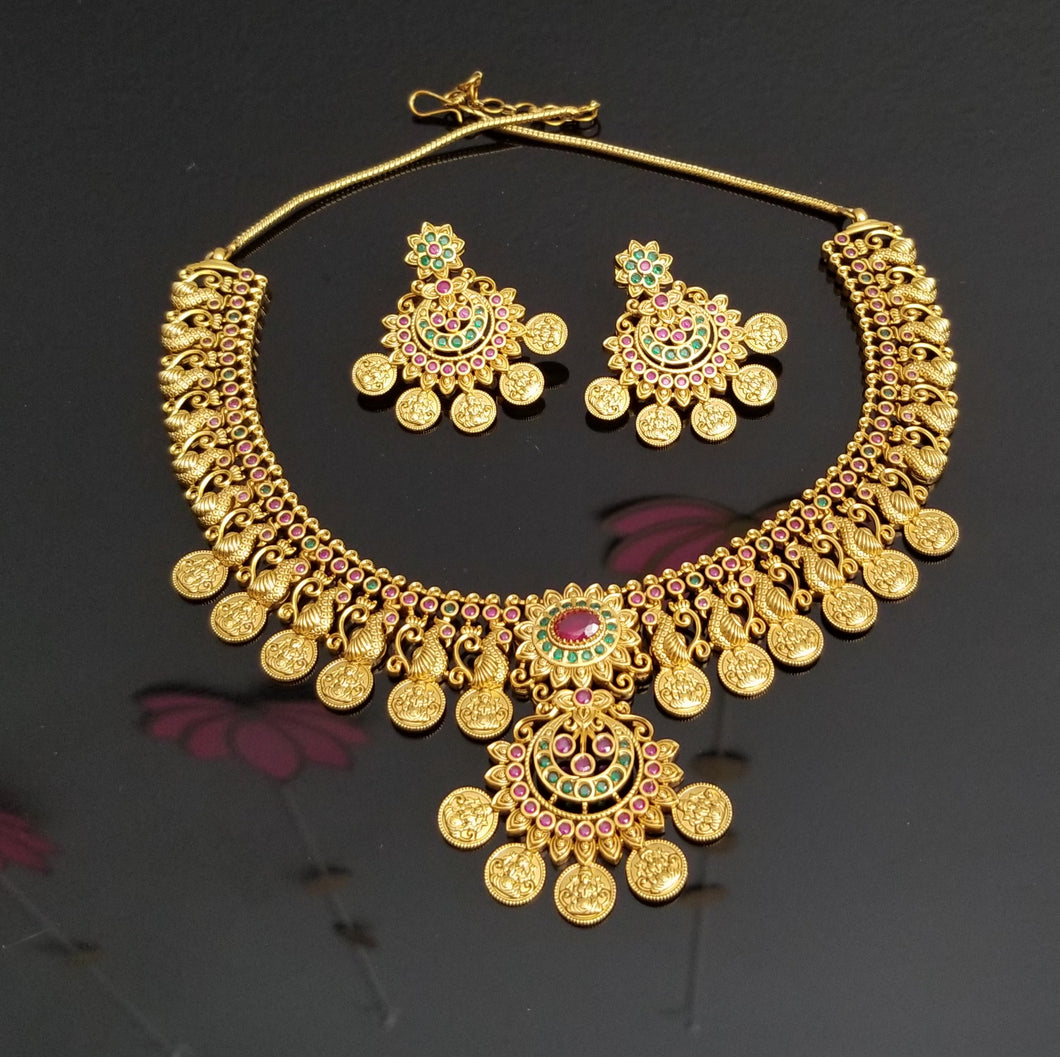 Antique Temple Necklace With Matte Gold Plating 7445