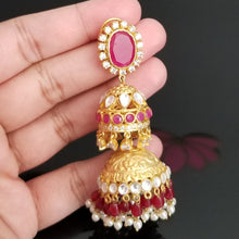 Load image into Gallery viewer, Designer Jhumkis With Matte Gold Plating
