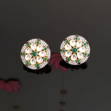 Load image into Gallery viewer, Reserved For K Monica Reddy Kundan studs with victorian polish AD22