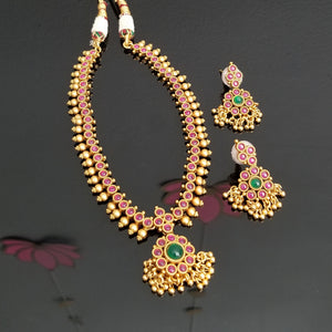 South Indian Traditional Style Necklace Set With Matte Gold finish AD40
