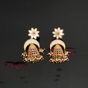 Kundan Chand Earring With Matte Gold Plating