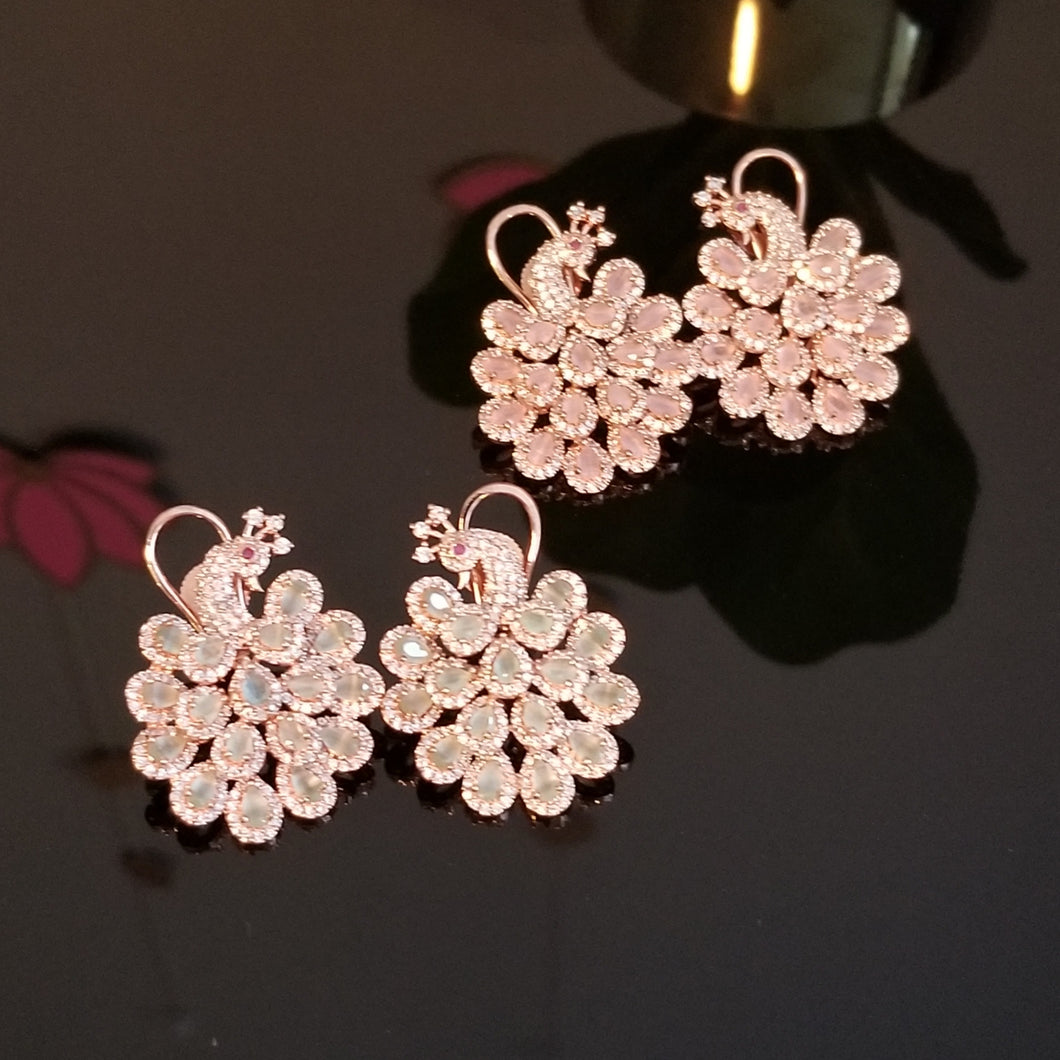 RESERVED FOR JYOTHI American diamond Peacock Studs with Rose Gold Finish