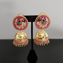 Load image into Gallery viewer, Kundan Peacock Jhumkas With Gold Finish