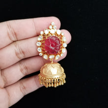 Load image into Gallery viewer, Merla Aparna Fusion Style Jhumkas With Carved Stone SB29 Ruby
