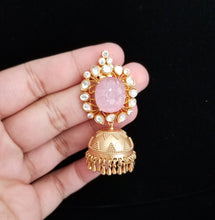 Load image into Gallery viewer, Revathi NJ and Suneetha K Fusion Style Jhumkas With Carved Stone SB29 Pink