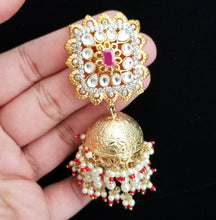 Load image into Gallery viewer, Statement Kundan Jhumkas With Pearl Drops