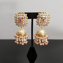Load image into Gallery viewer, Statement Kundan Jhumkas With Pearl Drops