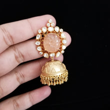 Load image into Gallery viewer, Fusion Style Jhumkas With Carved Stone SB29 Peach