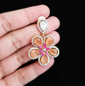 Reserved For Prathyusha G American diamond flower earrings with gold finish
