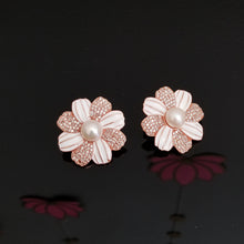 Load image into Gallery viewer, American diamond enamel studs with rose gold finish
