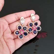 Load image into Gallery viewer, Reserved For Harika American diamond flower earrings with gold finish