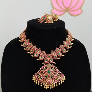 South Indian Traditional Mango Necklace Set With Gold Finish