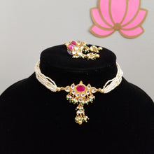 Load image into Gallery viewer, Reserved For Dhami, Meena Ravi V and Swathi Reddy K Hard Gold Plated Pachi Kundan Pearl Choker Set