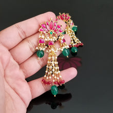 Load image into Gallery viewer, Kundan Lotus Tassel Earrings
