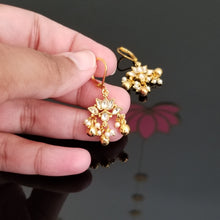 Load image into Gallery viewer, Reserved For Prasanna D and Indira D Lotus Design Kundan Hook Earrings
