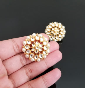 Reserved For Dhami Kundan Studs With Pearl Lining