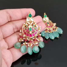 Load image into Gallery viewer, Kundan Lotus Design Earrings With Pastel Beads T24