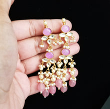 Load image into Gallery viewer, Pink Pearl Tassels Kundan Necklace Set
