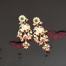 Load image into Gallery viewer, Navratna Kundan Earrings With Gold Finish