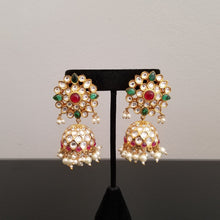 Load image into Gallery viewer, Kundan Jhumkas With Gold Finish